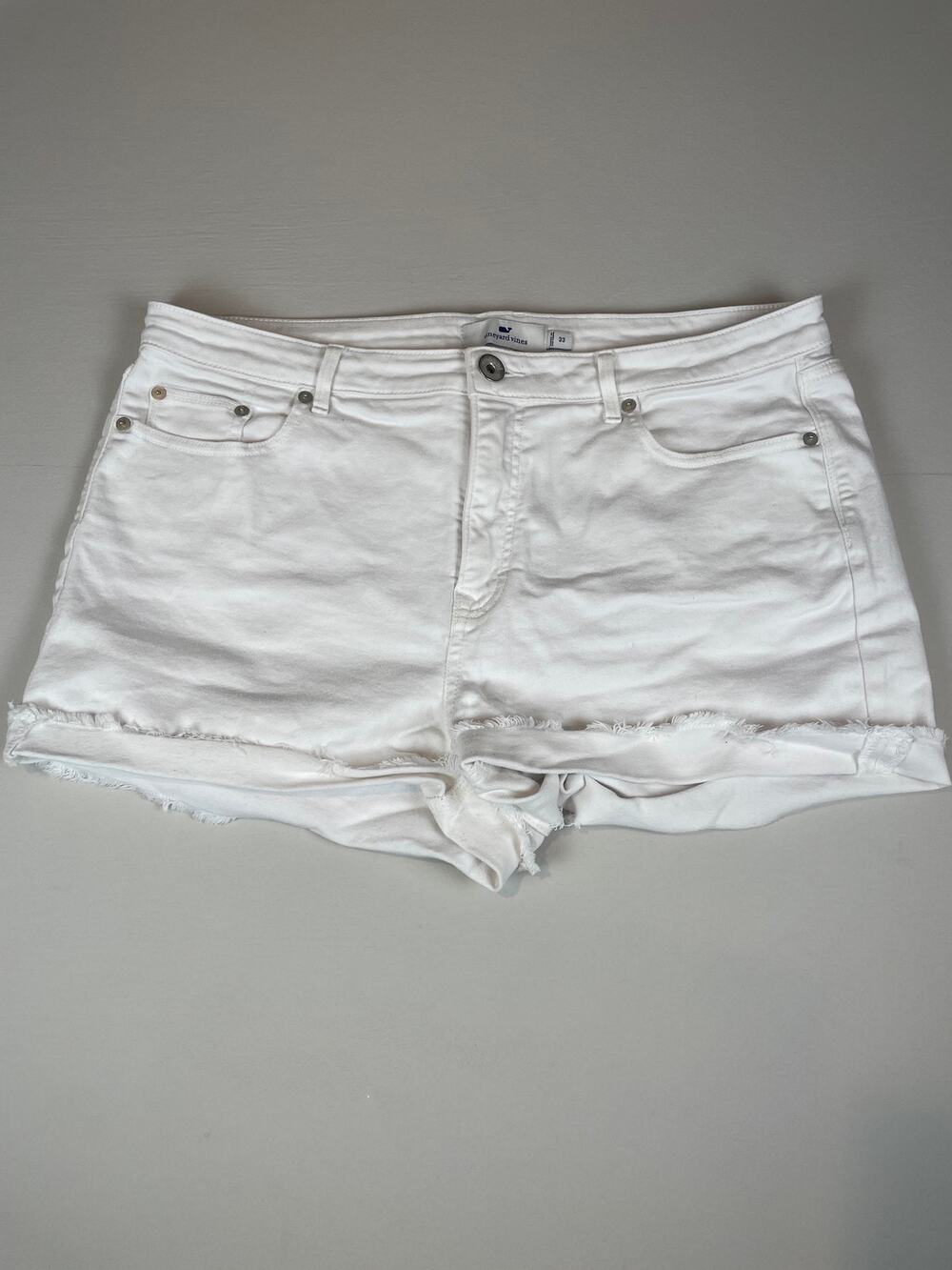 Vineyard Vines Denim Cutoff Shorts Size 33 White Embroidered Whale Logo